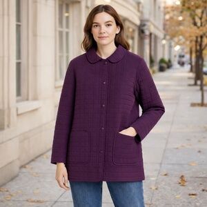 JONES NEW YORK Royal Purple Lightweight‎ Quilted Snap Jacket Fuzzy Lined Small